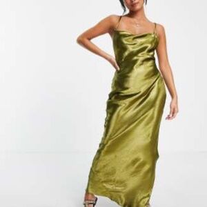 Olive green petite lace up maxi dress